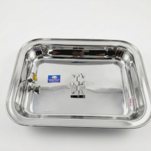 Premium Stainless Steel Rectangular Cake Tray With a Acrylic Hinged Clear Display Cover