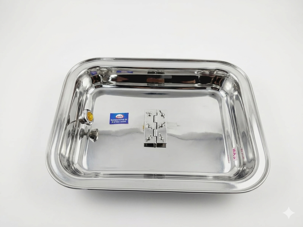 Premium Stainless Steel Rectangular Cake Tray With a Acrylic Hinged Clear Display Cover