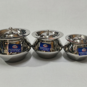 Stainless Steel Fancy Belly Shape Ghee Pot With Lid 3-Piece