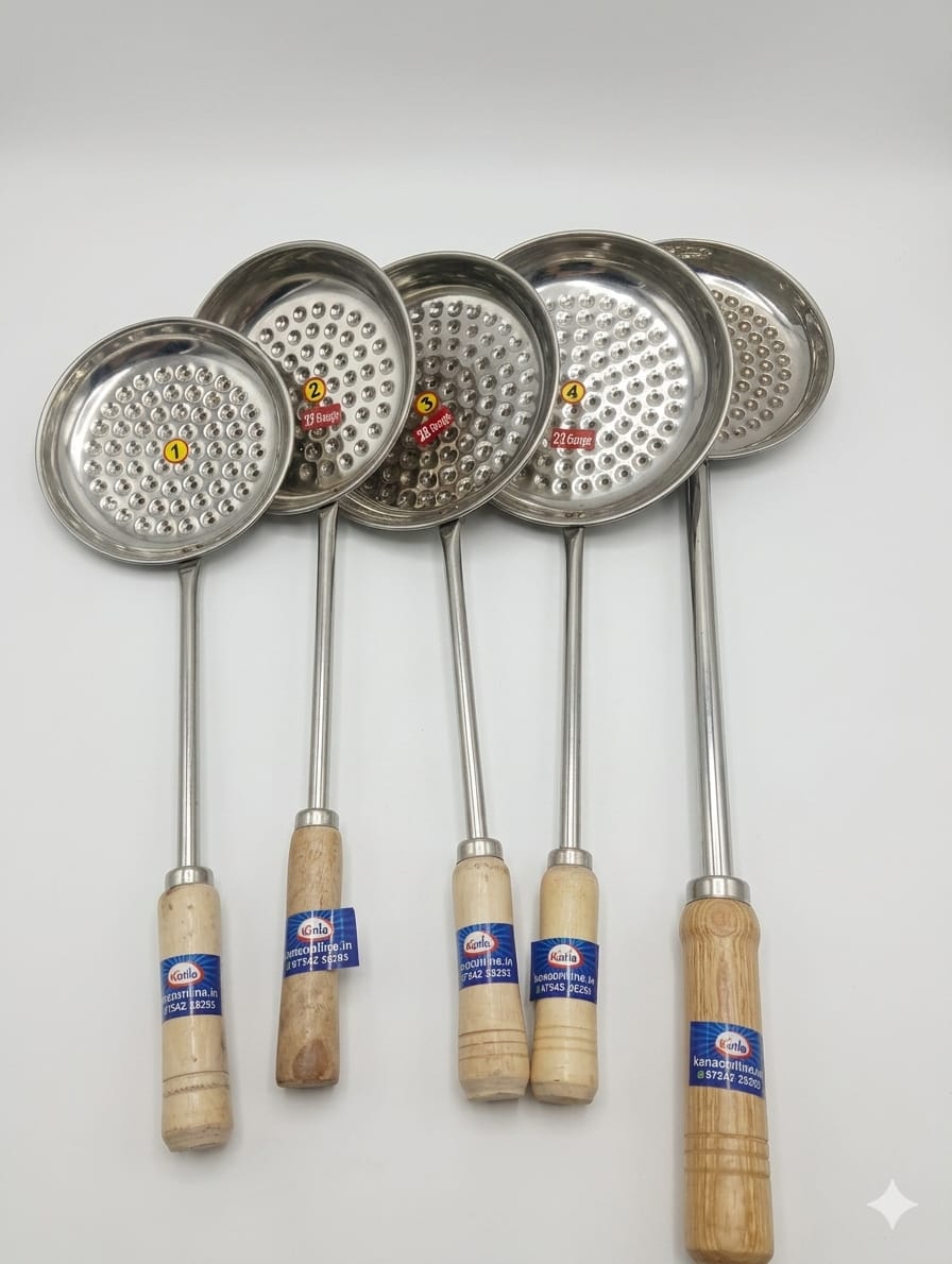 Stainless Steel Jhara / Skimmer with Wooden Handle (Set of 5 Sizes)
