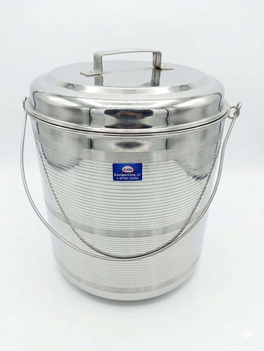 Stainless Steel Ribbed Design Thooku Vaali (Large Multipurpose Storage Container)