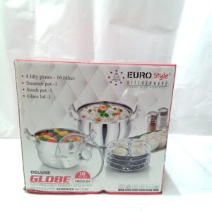 EURO Style Deluxe Globe Stainless Steel Multipurpose Cooking Steamer Pot Set (16 Idlies, Medium size).