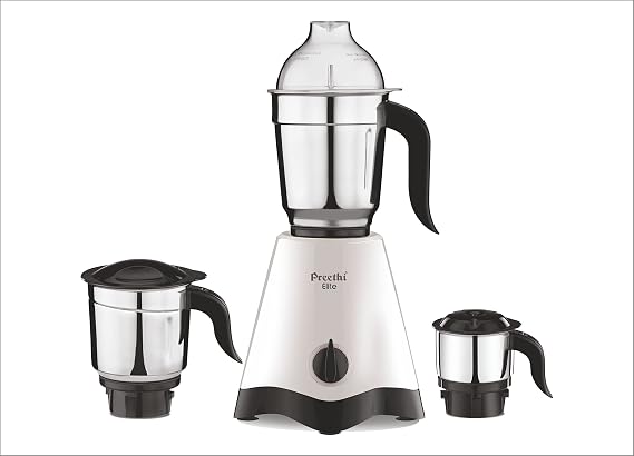 Preethi Elite Mixer Grinder, 600 Watt, White and black 3 Jars