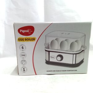 Pigeon Egg Boiler With See Through Lid |350 Watts |Boil Upto 6 Eggs (Hard, Medium, Soft) | Measuring Cup  | Automatic Shut Off, Black & Silver