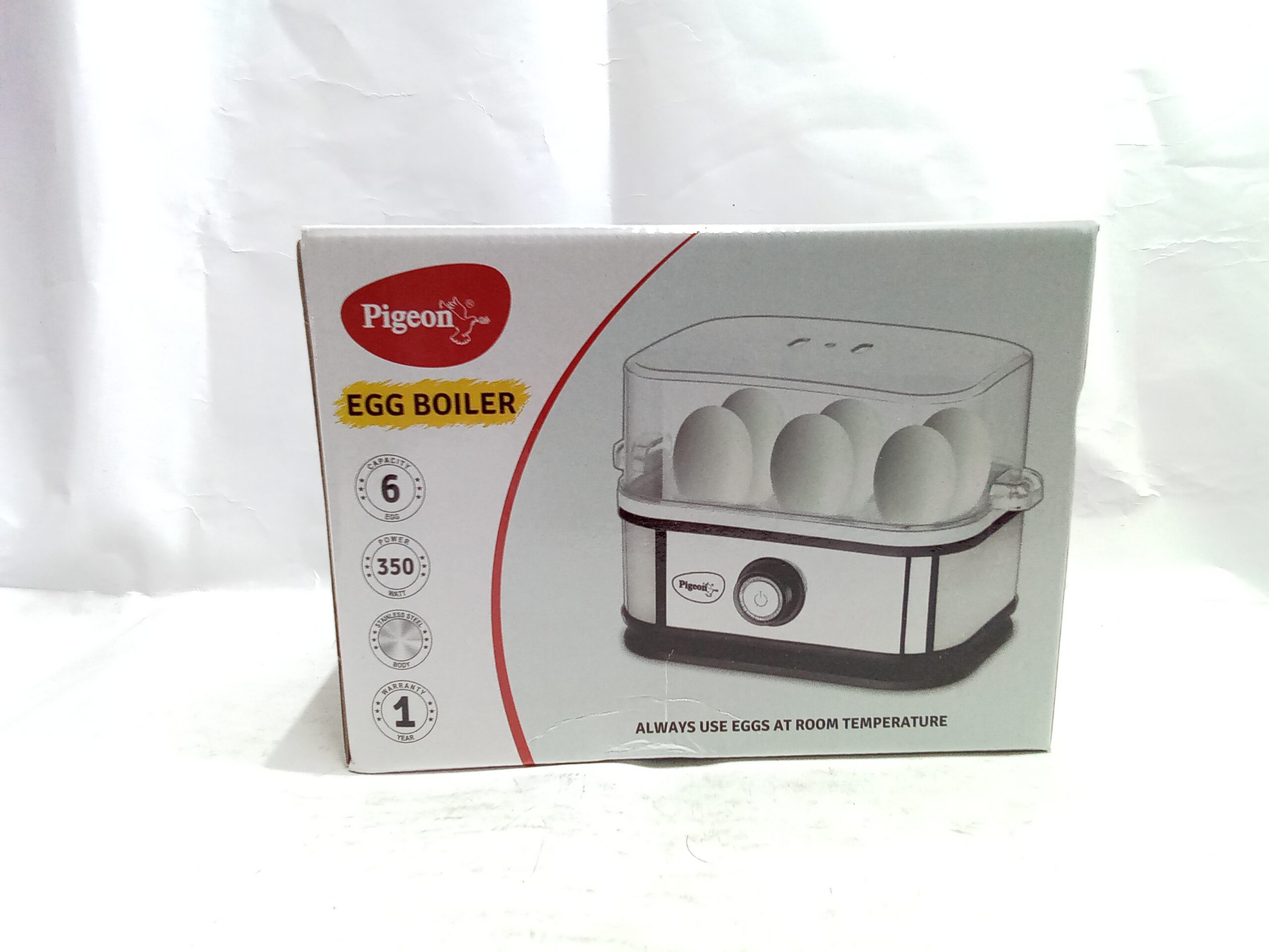 Pigeon Egg Boiler With See Through Lid |350 Watts |Boil Upto 6 Eggs (Hard, Medium, Soft) | Measuring Cup | Automatic Shut Off, Black & Silver