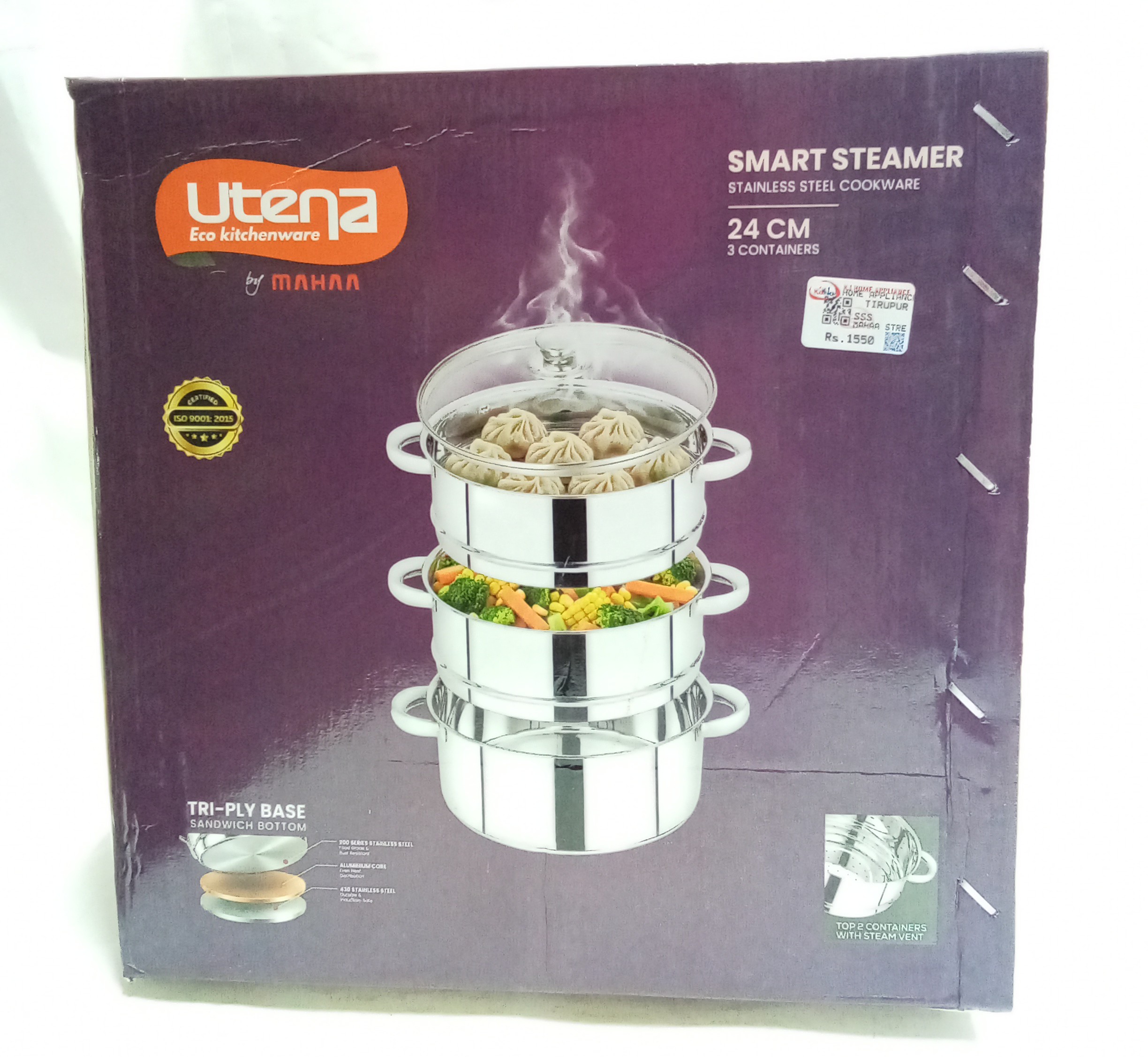 premium multi-tier stainless steel 24 cm steamer - Image 2