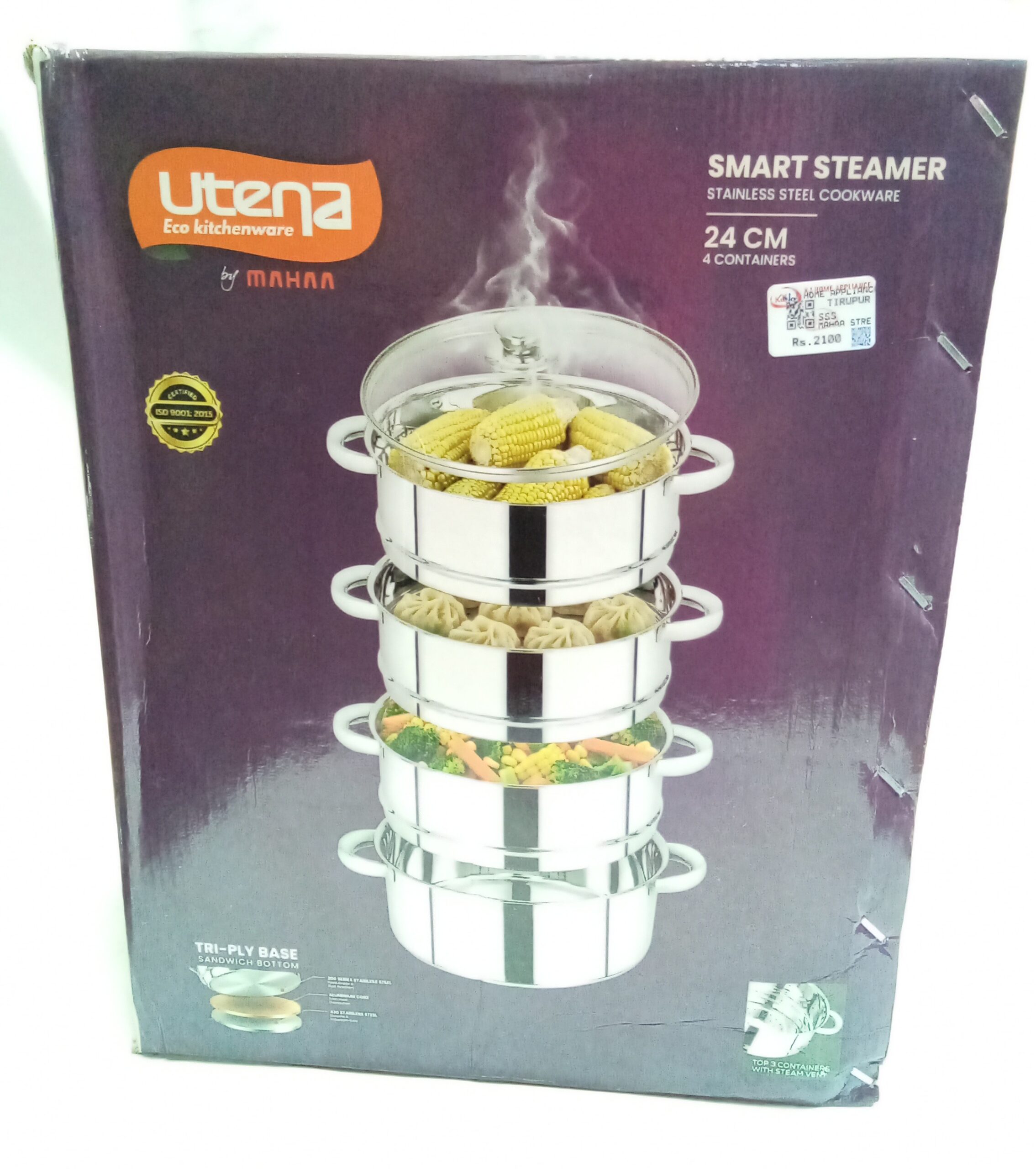 premium multi-tier stainless steel 24 cm steamer